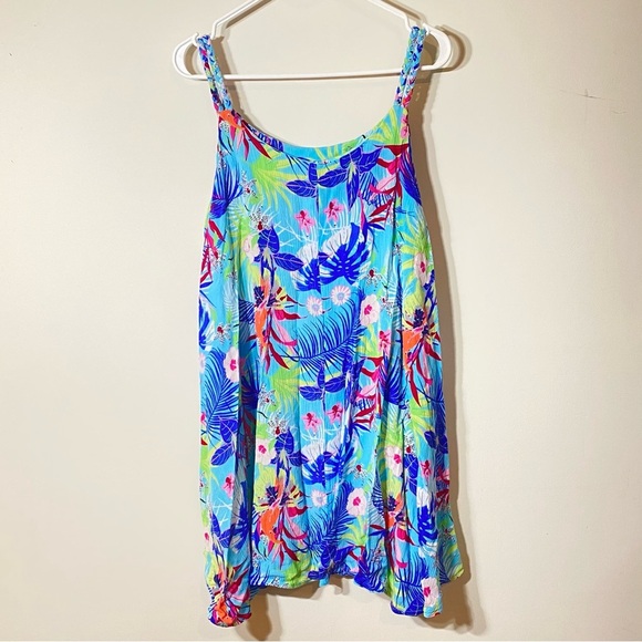 Water Lily Size L Loose Flowy Tropical Floral Print Dress Swim Cover Up - Picture 2 of 3